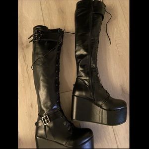 Black knee high platform boots